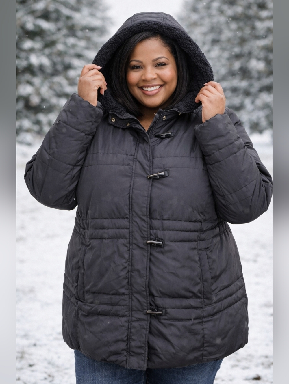 Weather Solutions Black Winter Jacket – Women’s 1X – Faux Fur Lining & Hood
